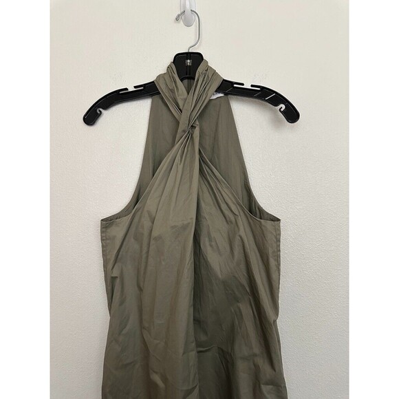 Anine Bing Cosette Twist Neck Halter Dress Shift Green Khaki Cotton Women Medium - Picture 3 of 10